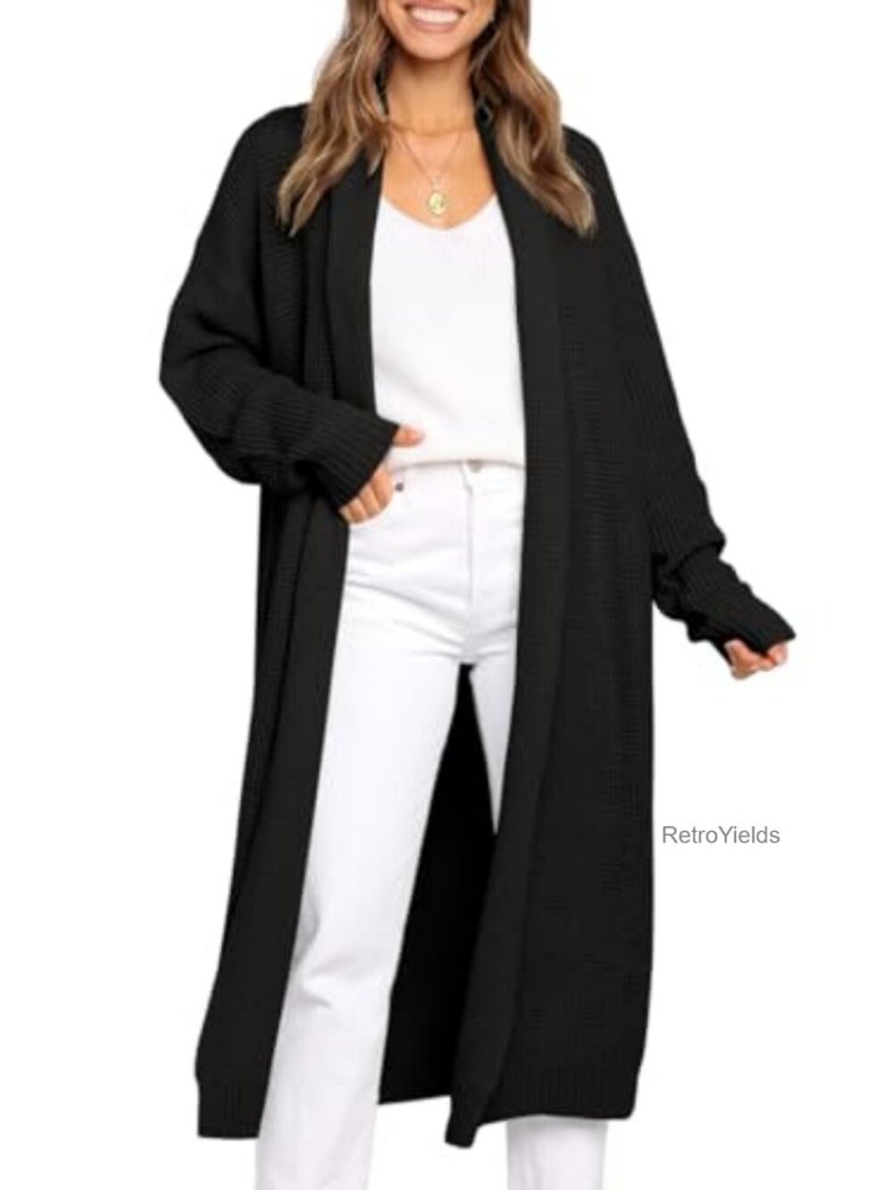 Oversized Ribbed Knit Long Cardigan Sweater Coat Open Front Fall Winter